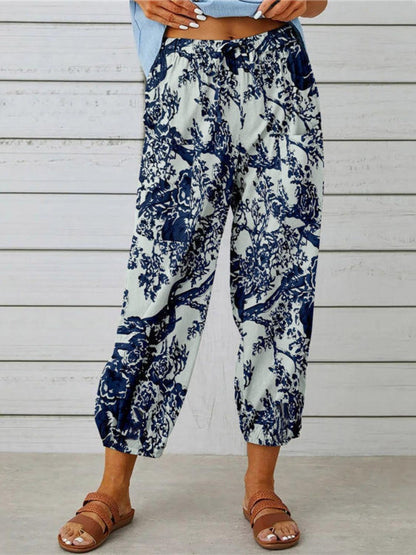 Printed Tied Cropped Pants