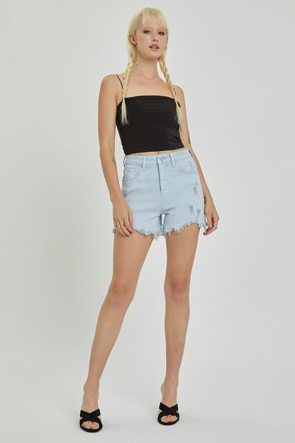 RISEN Full Size High Rise Distressed Detail Denim Shorts