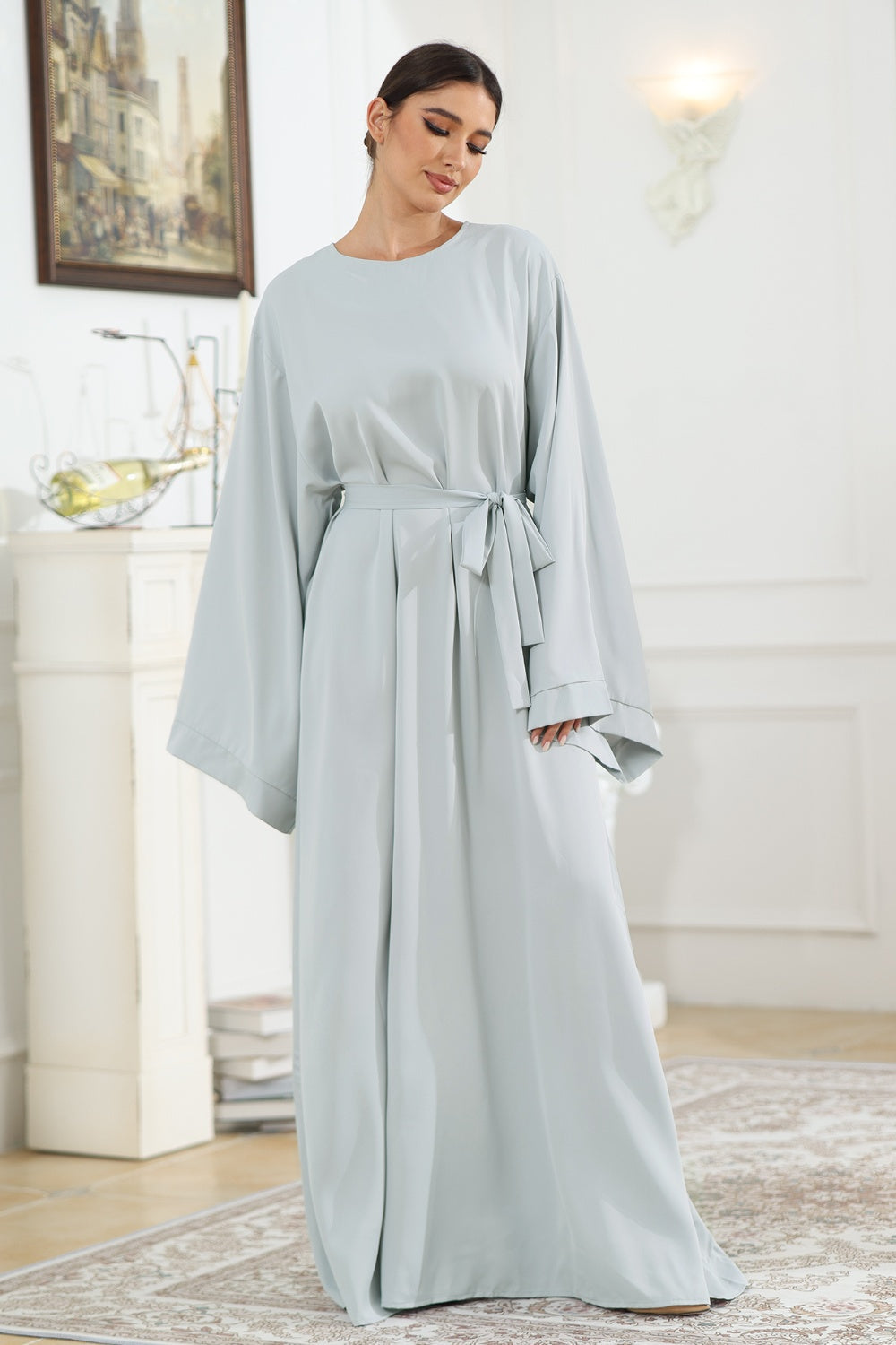 Round Neck Kimono Sleeve Tie Waist Dress