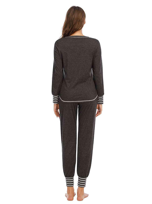 Round Neck Top and Pants Lounge Set Carauana Store