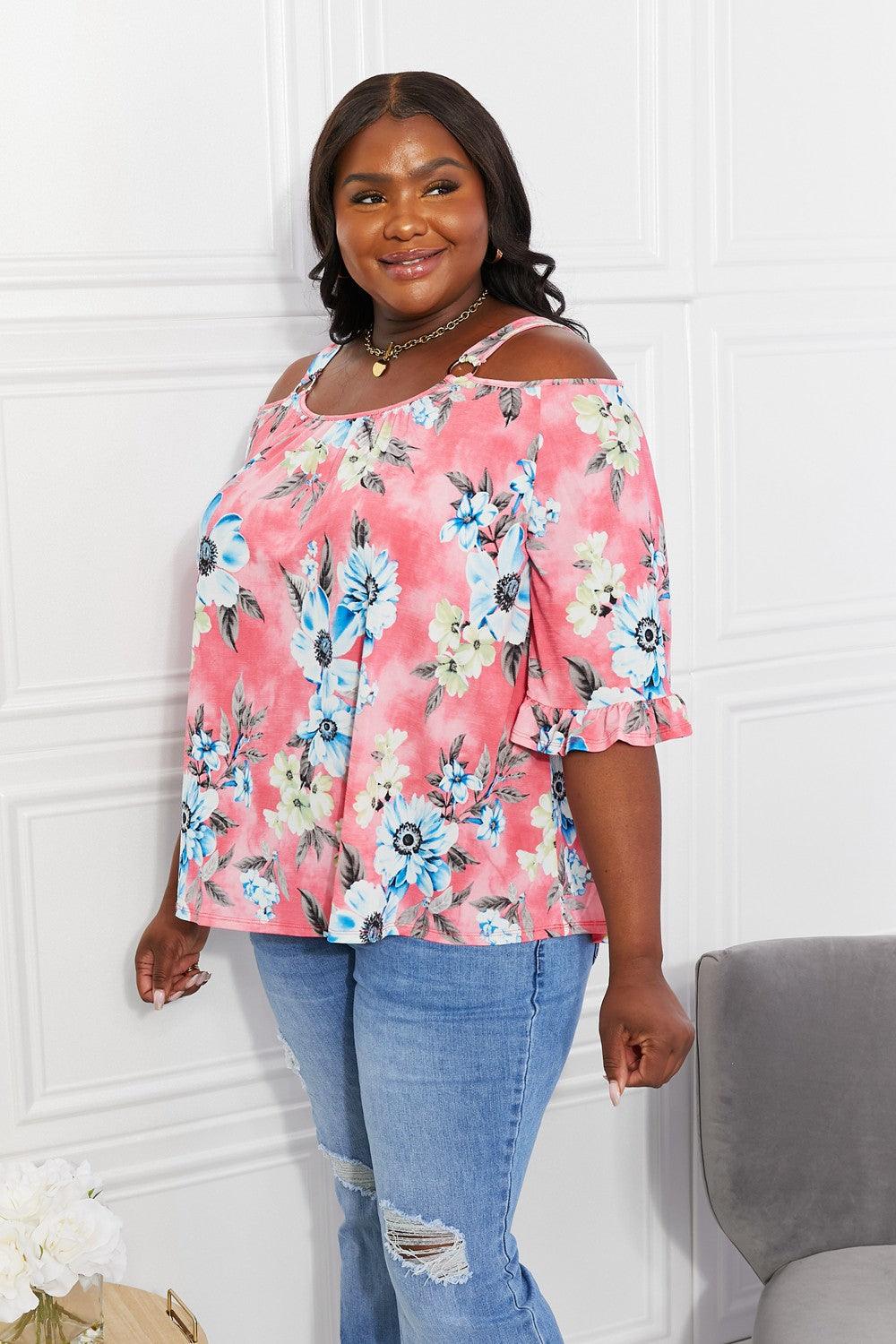 Sew In Love Full Size Fresh Take Floral Cold-Shoulder Top