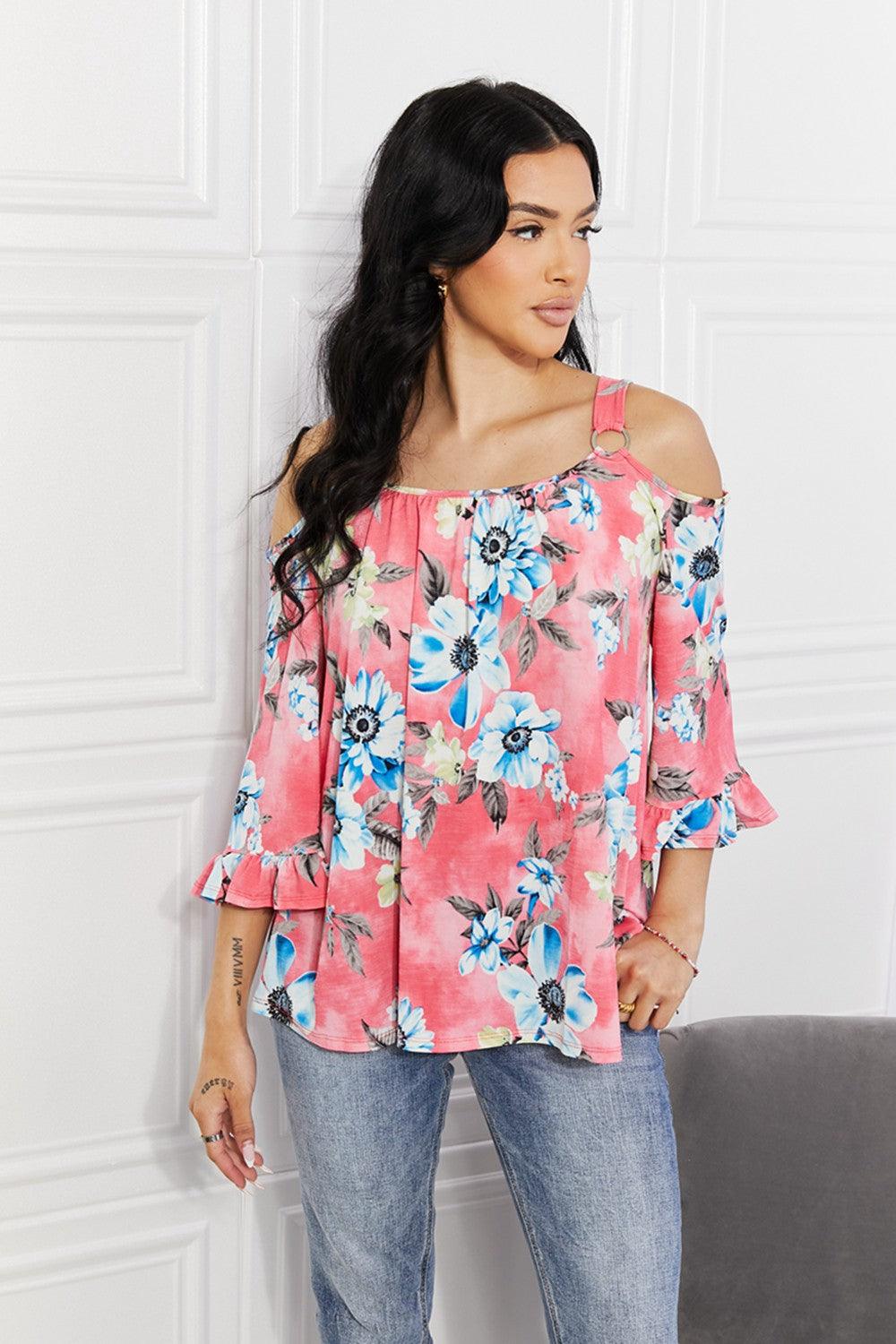 Sew In Love Full Size Fresh Take Floral Cold-Shoulder Top