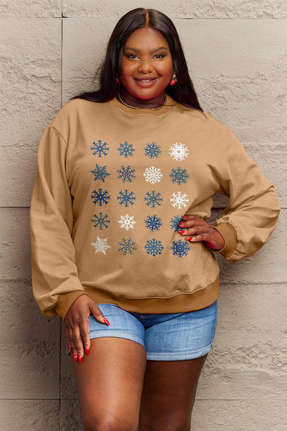 Simply Love Full Size Snowflakes Round Neck Sweatshirt