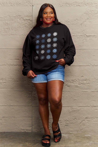 Simply Love Full Size Snowflakes Round Neck Sweatshirt