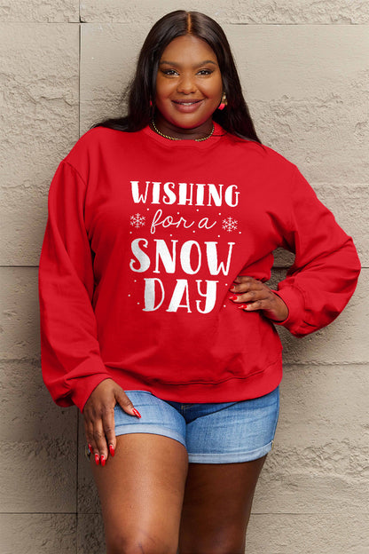 Simply Love Full Size WISHING FOR A SNOW DAY Round Neck Sweatshirt