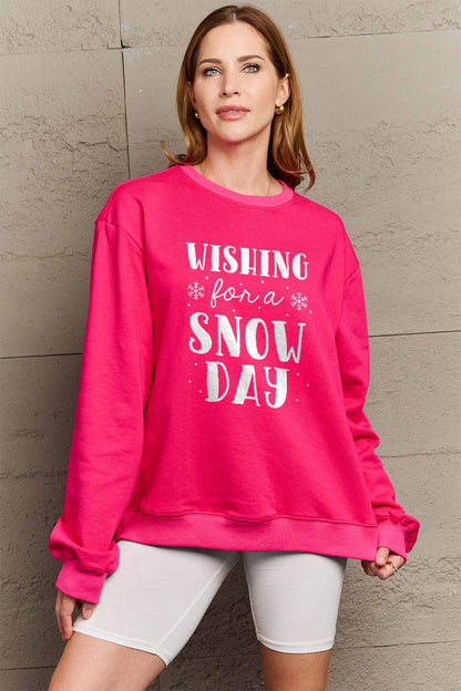 Simply Love Full Size WISHING FOR A SNOW DAY Round Neck Sweatshirt