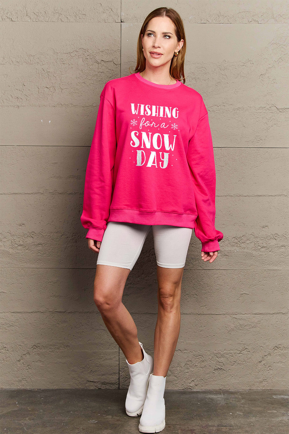 Simply Love Full Size WISHING FOR A SNOW DAY Round Neck Sweatshirt