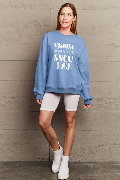 Simply Love Full Size WISHING FOR A SNOW DAY Round Neck Sweatshirt