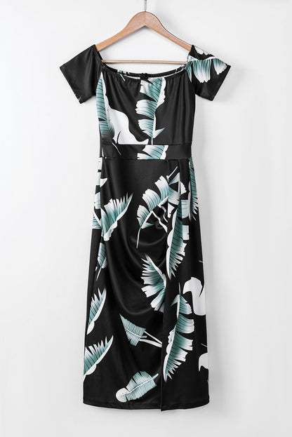 Slit Printed Off-Shoulder Midi Dress