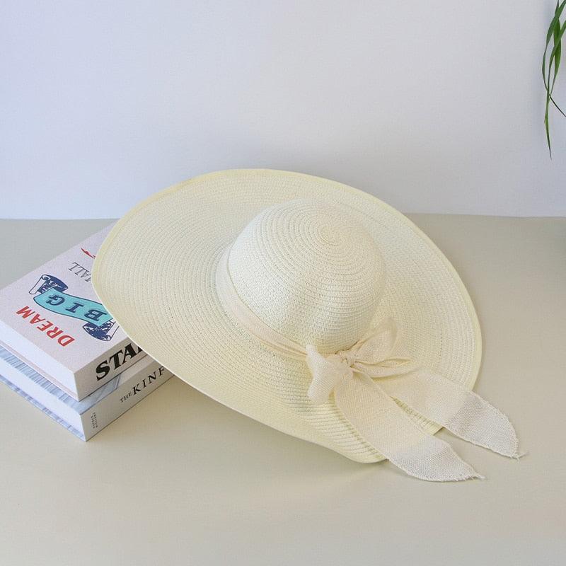 Summer Women Straw Hat Bowknot Wide Brim Floppy Panama Hats Female Lady Outdoor Foldable Beach Sun Cap