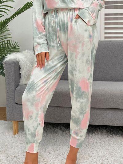 Tie-Dye Round Neck Top and Drawstring Pants Lounge Set