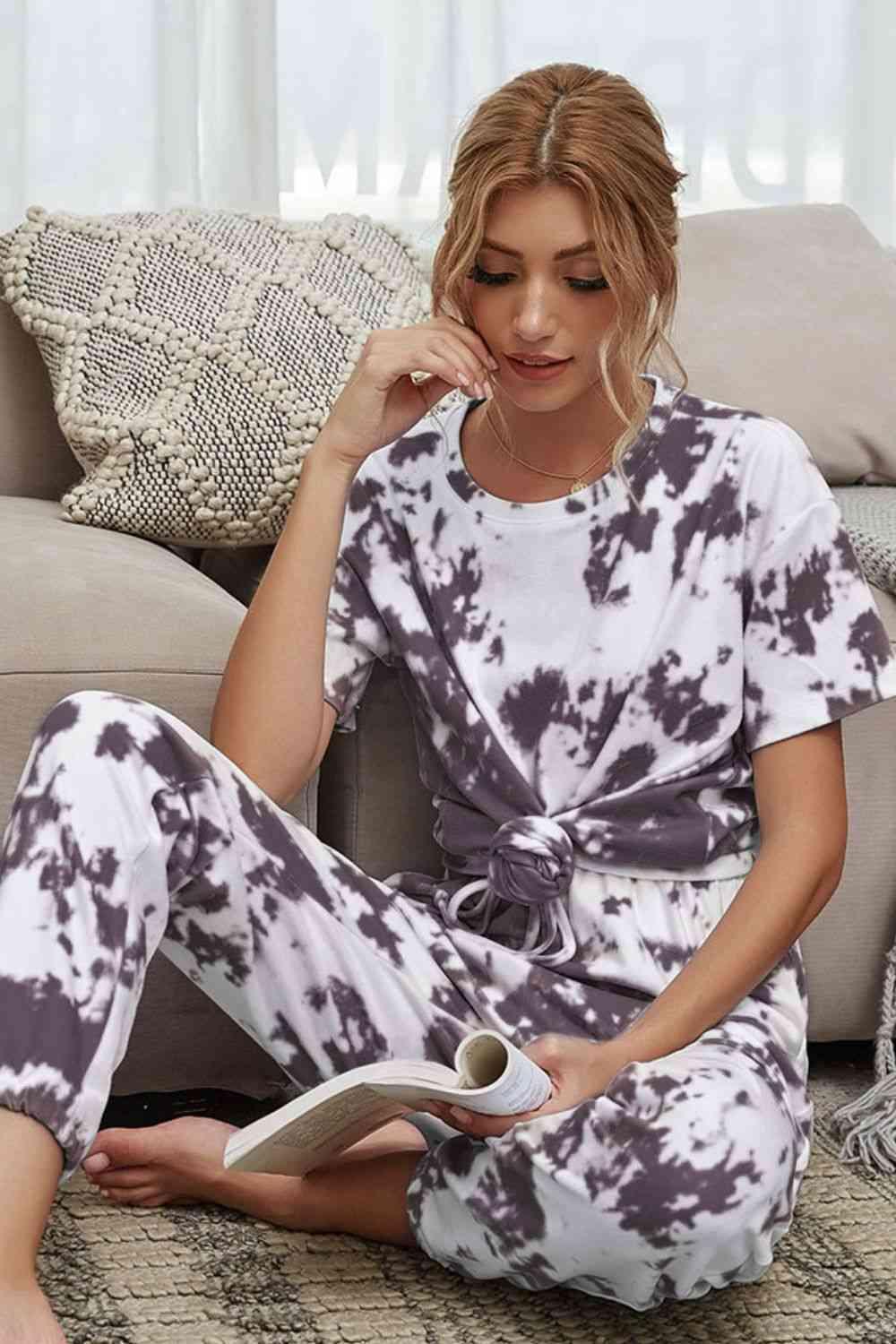 Tie-Dye Tee and Drawstring Waist Joggers Lounge Set