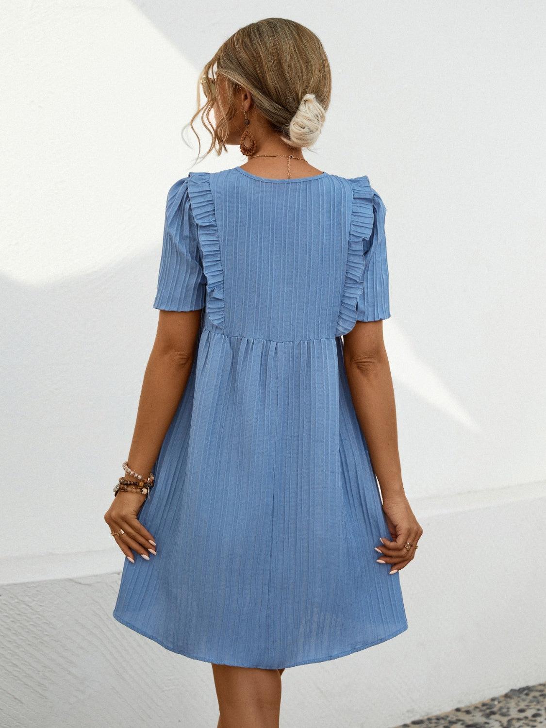 Tie Neck Short Sleeve Mini Dress