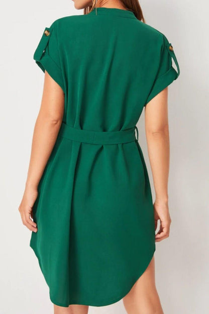 Tied Notched Short Sleeve Dress