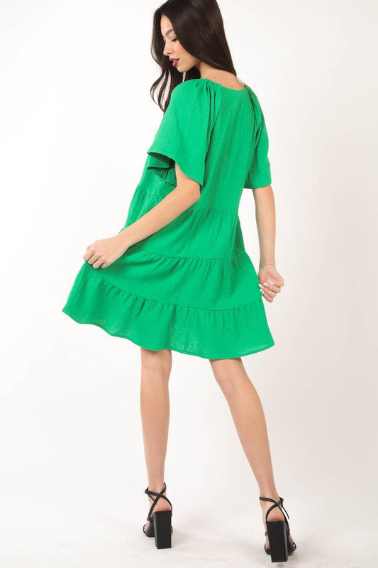 VERY J Texture V-Neck Ruffled Tiered Dress Carauana Store