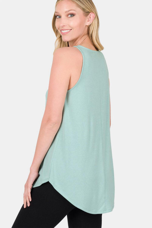 Zenana Round Neck Curved Hem Tank Carauana Store