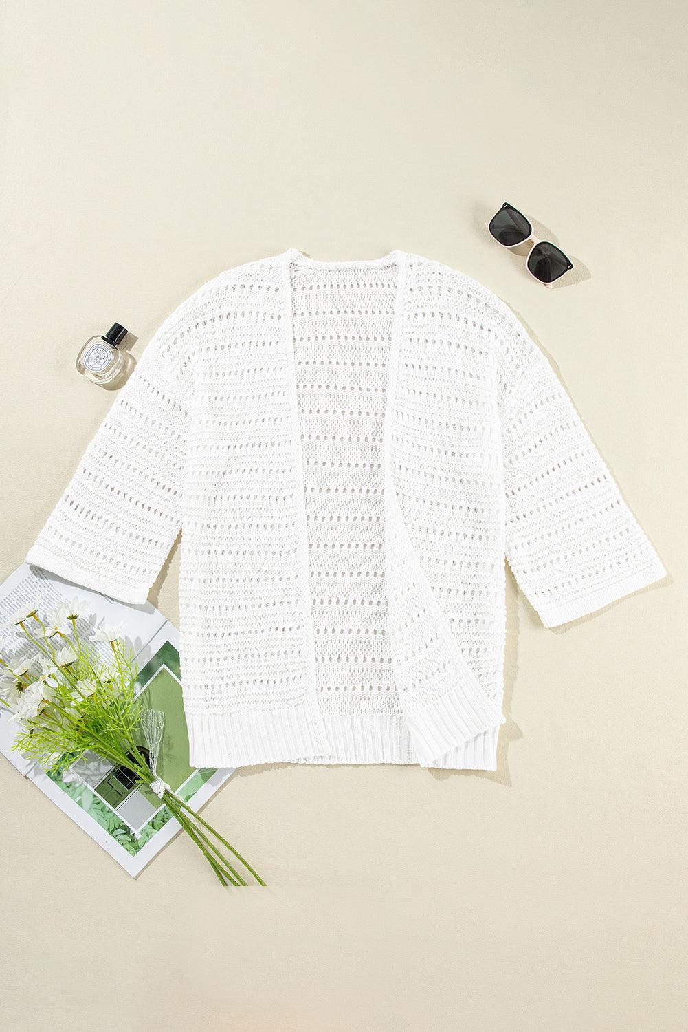 Openwork Open Front Long Sleeve Cardigan