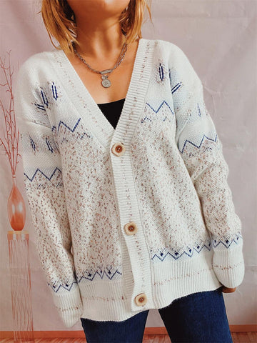 Geometric Button Front Long Sleeve Cardigan