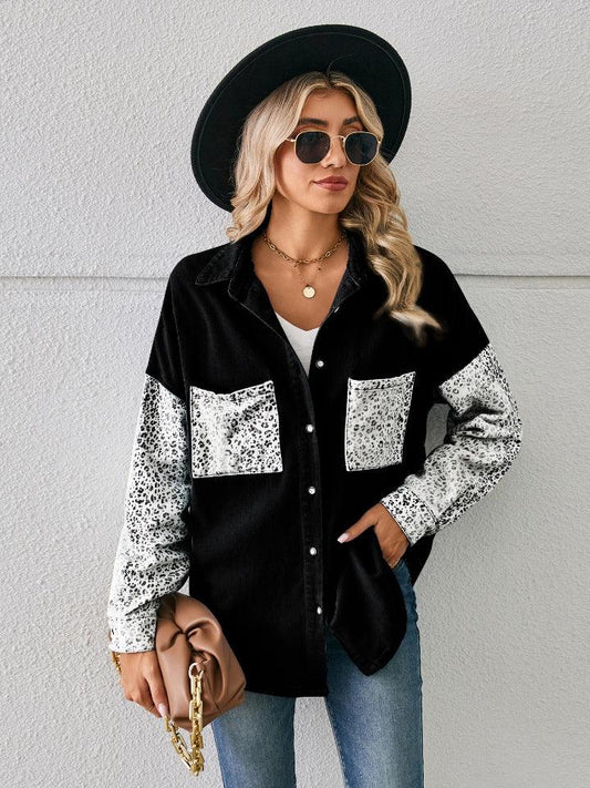 Leopard Button Up Denim Jacket