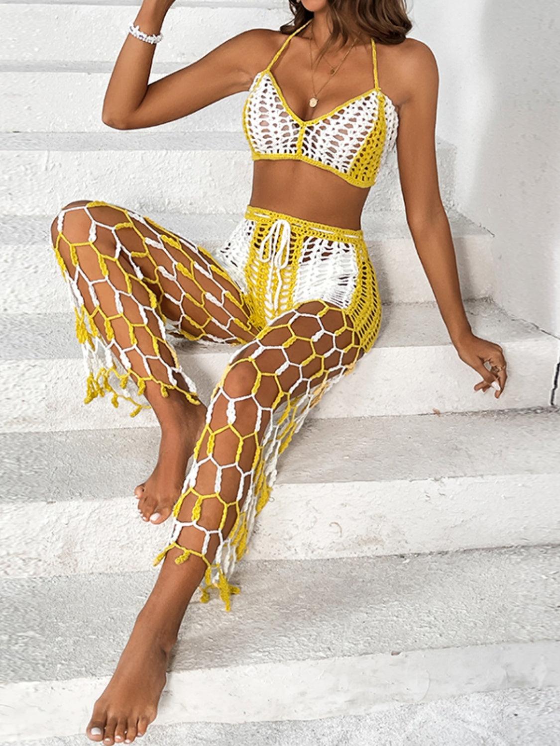 Cutout Halter Neck Top and Pants Two-Piece Swim Set