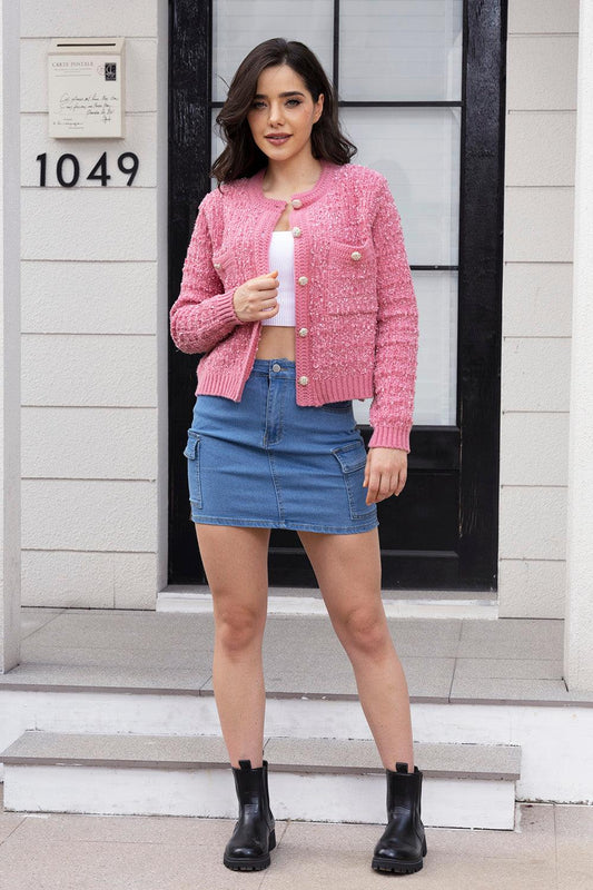 Button Up Round Neck Cardigan Carauana Store