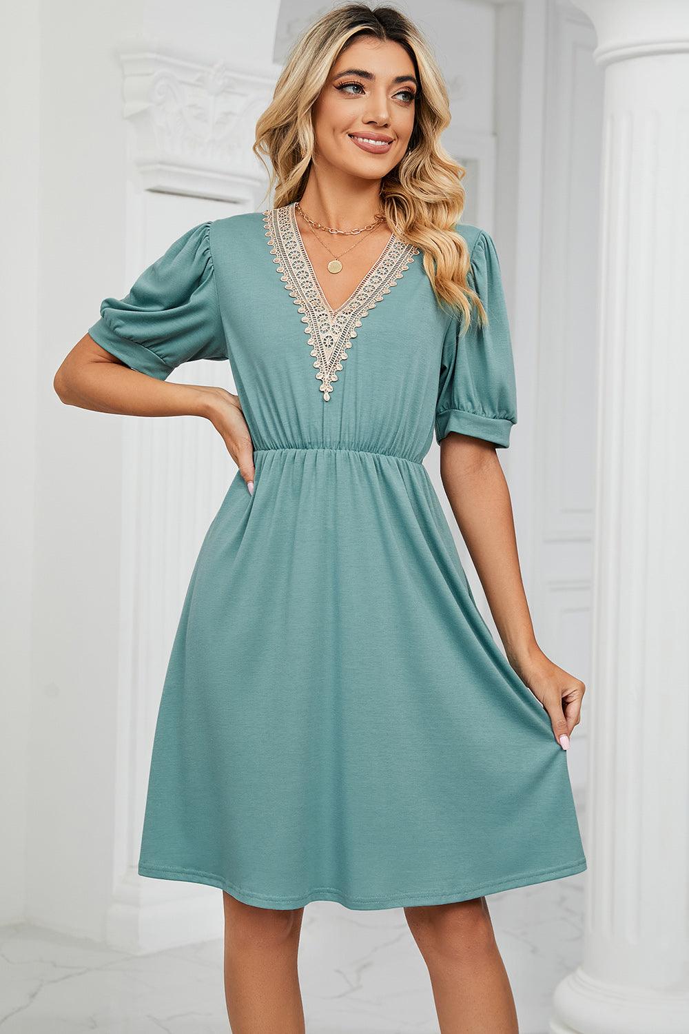 V-Neck Puff Sleeve Dress