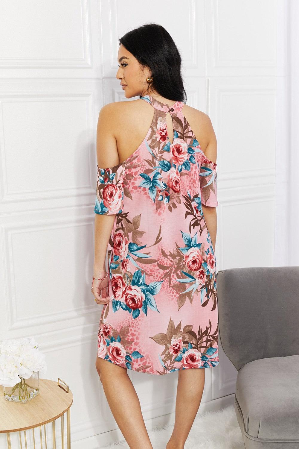 Sew In Love Full Size Fresh-Cut Flowers Cold-Shoulder Dress