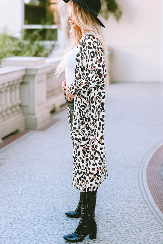 Leopard Open Front Long Sleeve Cover Up Carauana Store