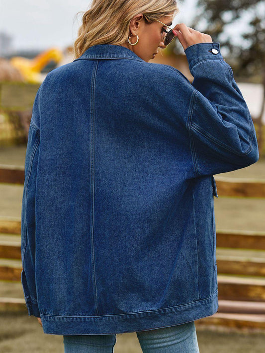 Dropped Shoulder Denim Jacket with Pockets Carauana Store