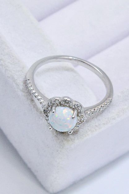 Platinum-Plated 4-Prong Opal Ring