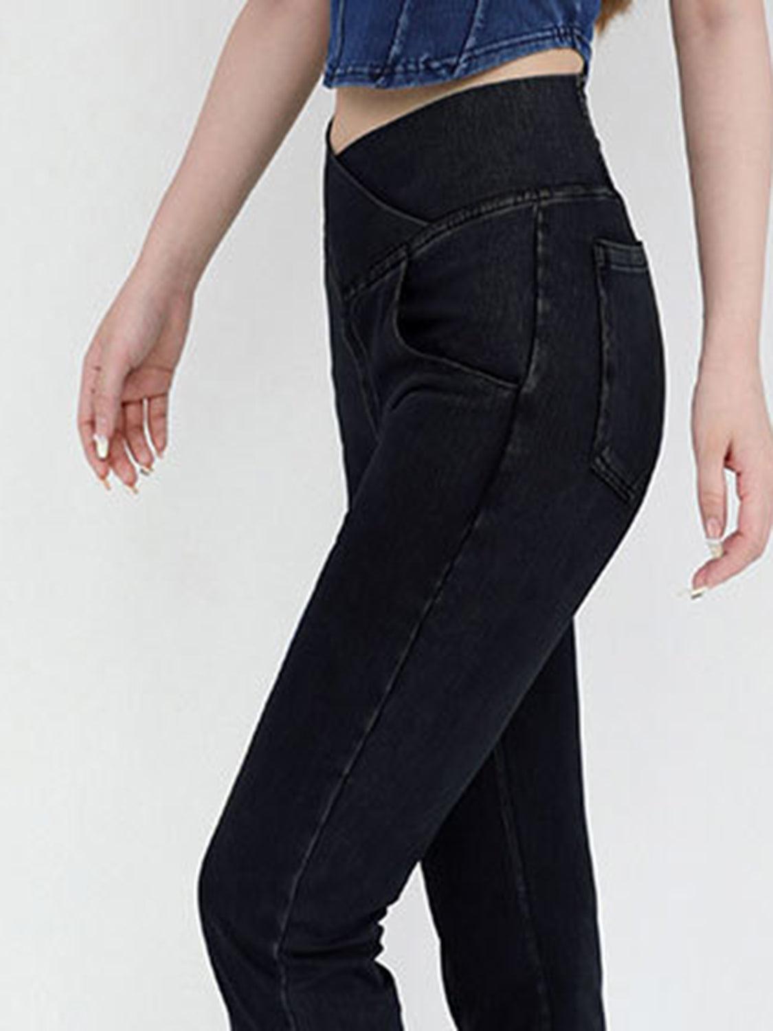 Wide Waistband Bootcut Jeans with Pockets