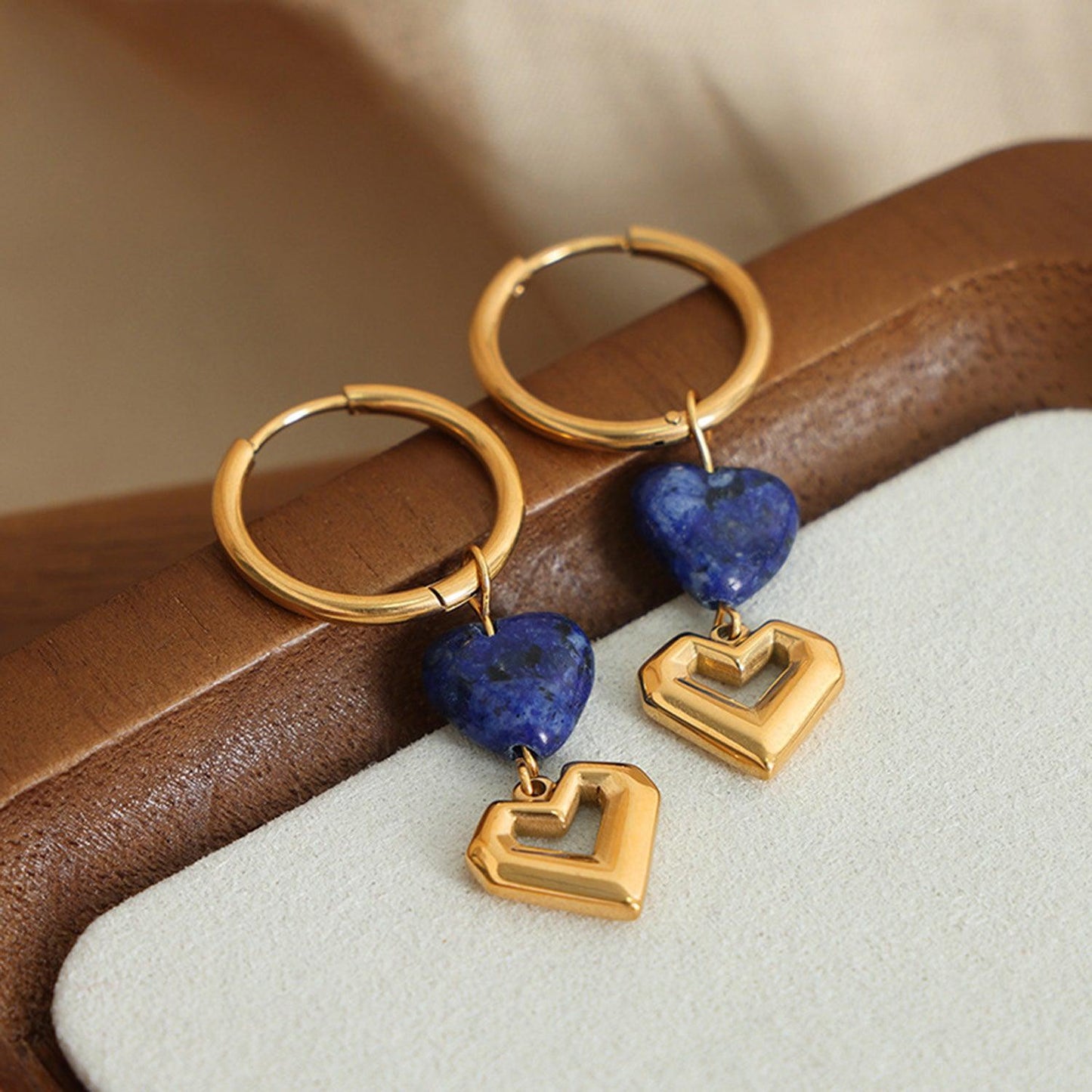 Heart Shape Lapis Lazuli Dangle Earrings