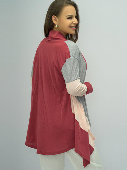 Shiny Color Block Open Front Cardigan