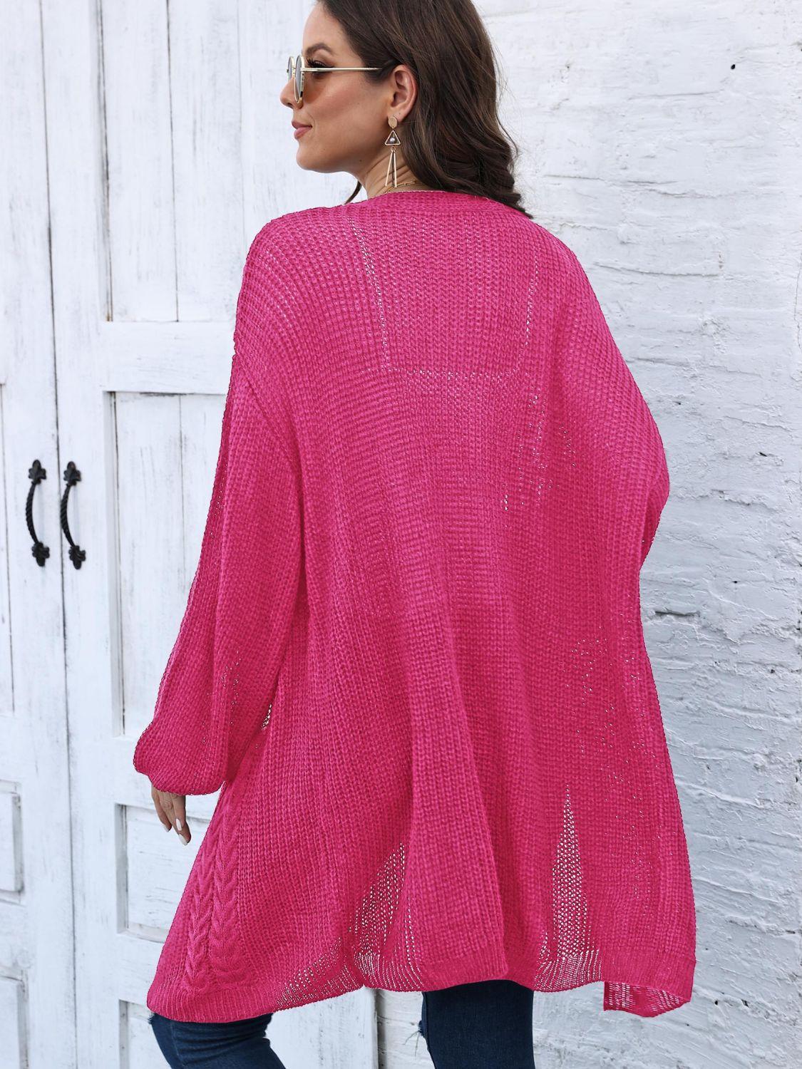 Cable-Knit Open Front Long Sleeve Cardigan