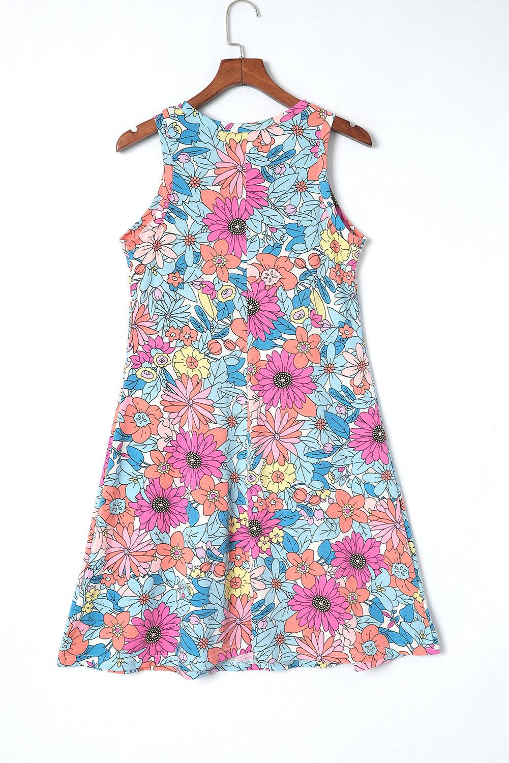 Floral Round Neck Sleeveless Dress