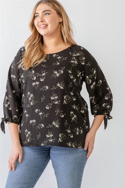 Zenobia Plus Size Floral Round Neck Blouse