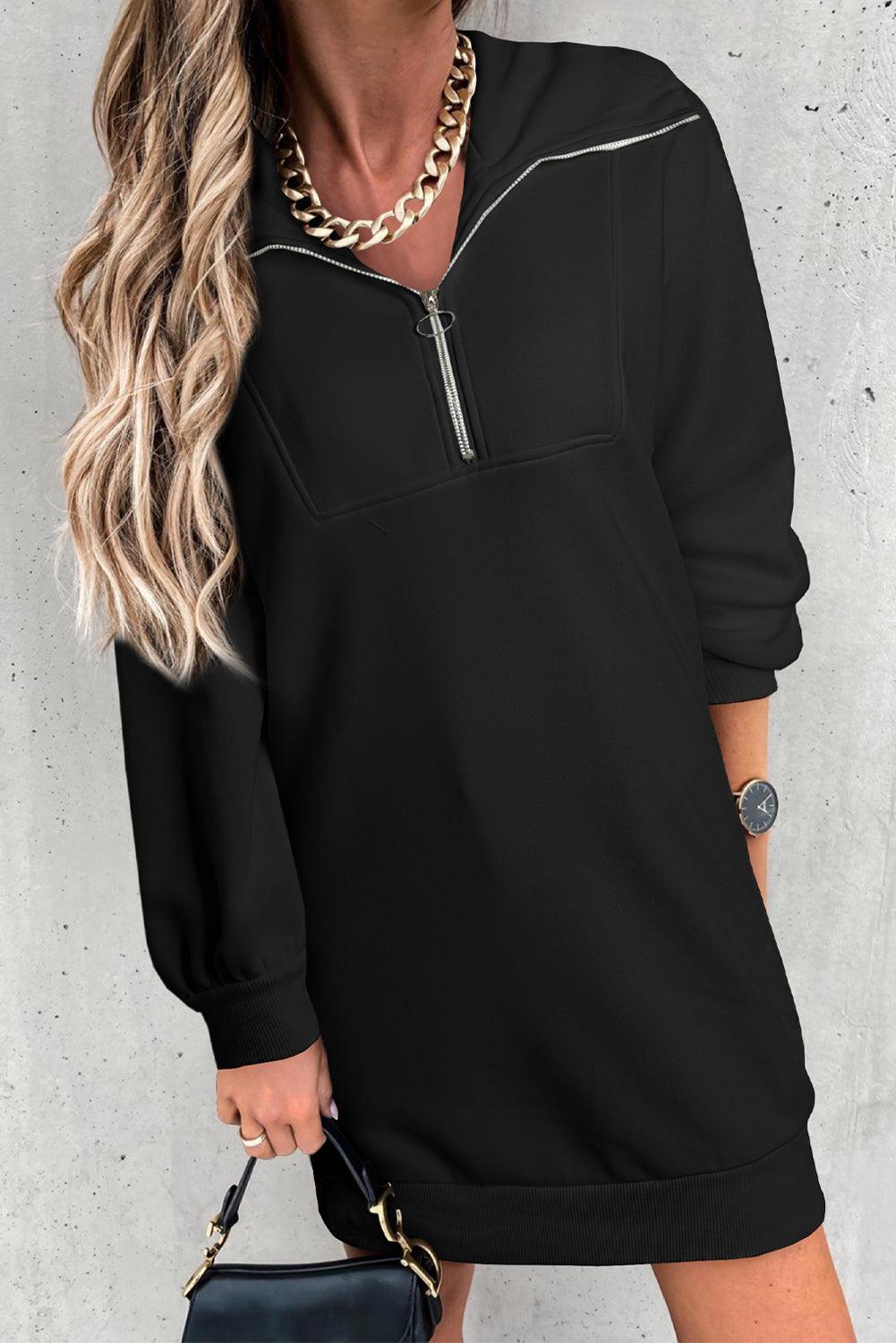 Half Zip Dropped Shoulder Mini Sweatshirt Dress