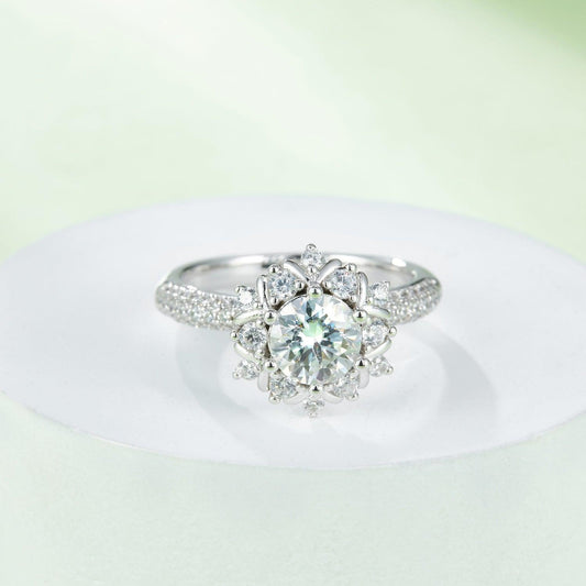 1 Carat Moissanite 925 Sterling Silver Flower Shape Ring Carauana Store