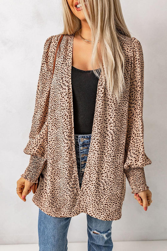 Leopard Print Balloon Sleeve Cardigan