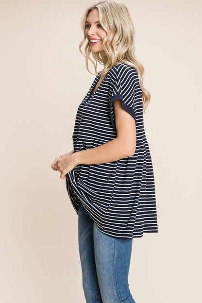 Cotton Bleu by Nu Label Striped Button Front Baby Doll Top