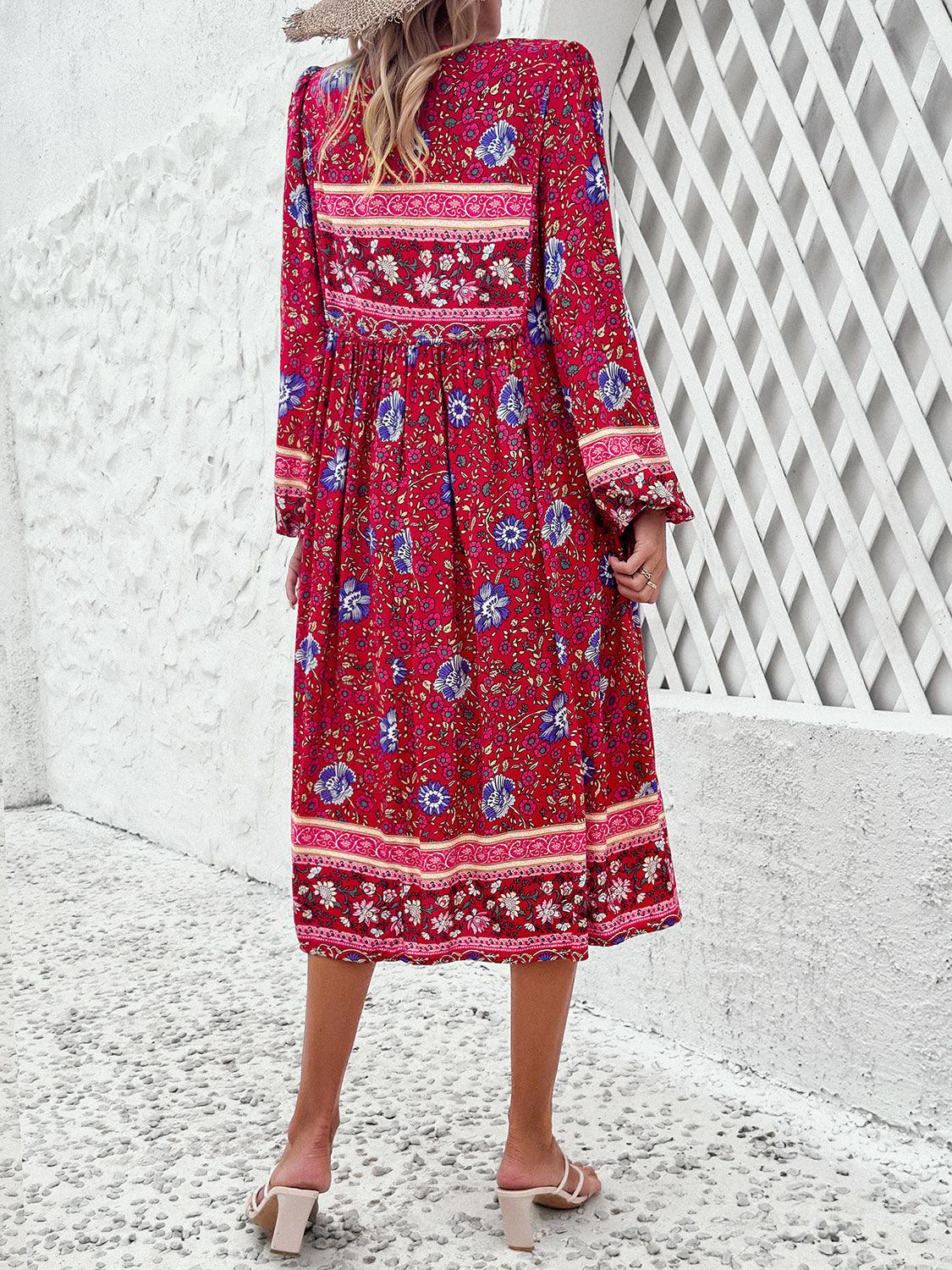 Tassel Tied Printed Long Sleeve Dress