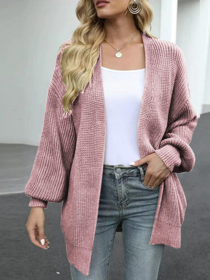 Drop Shoulder Balloon Sleeve Cardigan