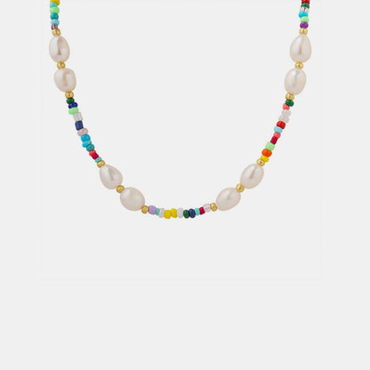 Freshwater Pearl Titanium Steel Bead Necklace