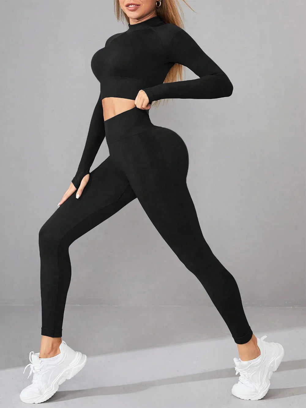 Mock Neck Long Sleeve Top and Leggings Active Set Carauana Store