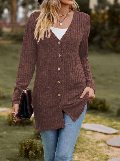 Ribbed Button Up Long Sleeve Cardigan