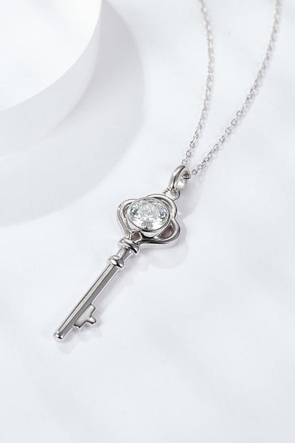 925 Sterling Silver 1 Carat Moissanite Key Pendant Necklace