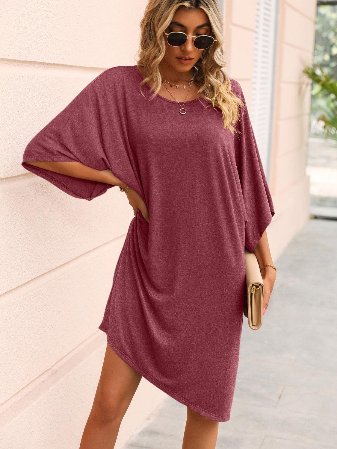 Round Neck Three-Quarter Sleeve Tee Dress