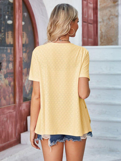 Eyelet Open Front Short Sleeve Cover Up