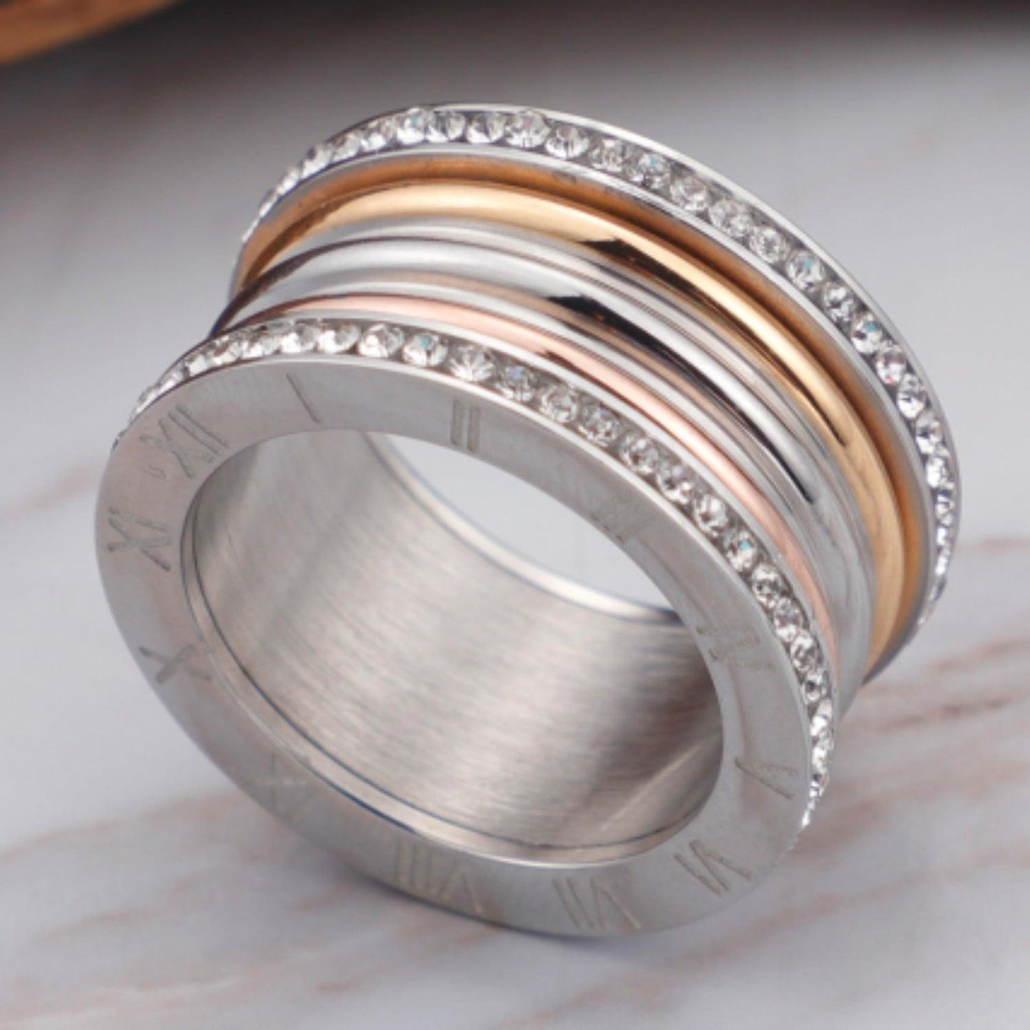 Inlaid Zircon Stainless Steel Ring