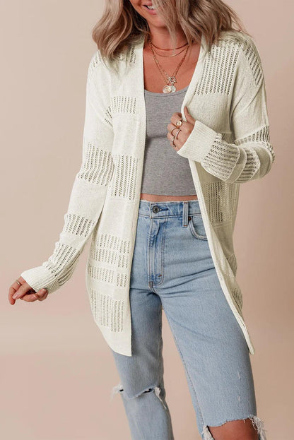 Openwork Open Front Long Sleeve Cardigan